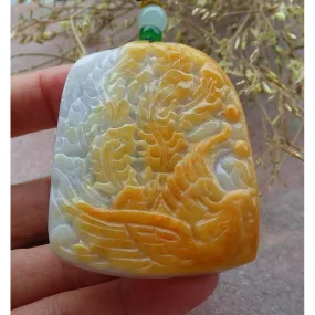 Certified Yellow  Natural A Jade Jadeite Pendant Phoenix Flower Necklace