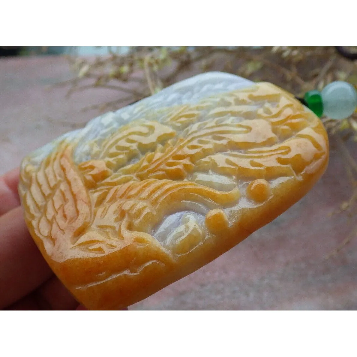 Certified Yellow  Natural A Jade Jadeite Pendant Phoenix Flower Necklace