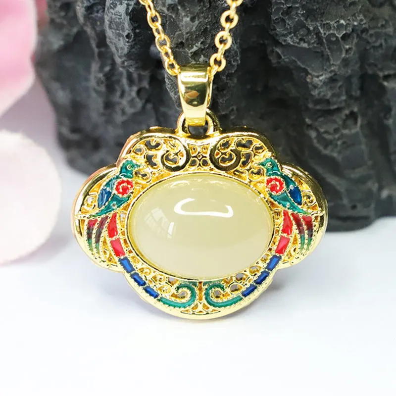 China-Chic Enamel Jade Ruyi Lock Pendant by Planderful