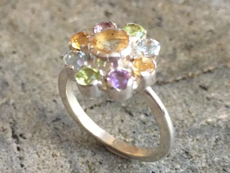 Citrine Flower Ring - Colorful Flower Ring - Multistone Flower Ring