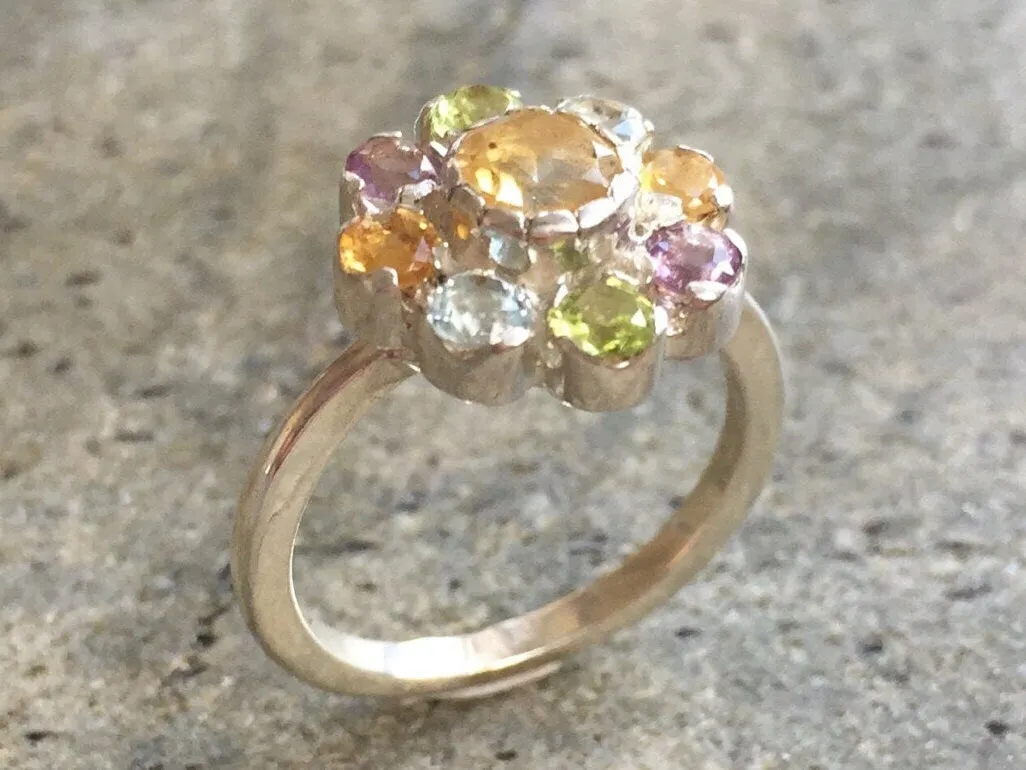 Citrine Flower Ring - Colorful Flower Ring - Multistone Flower Ring