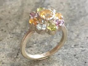 Citrine Flower Ring - Colorful Flower Ring - Multistone Flower Ring