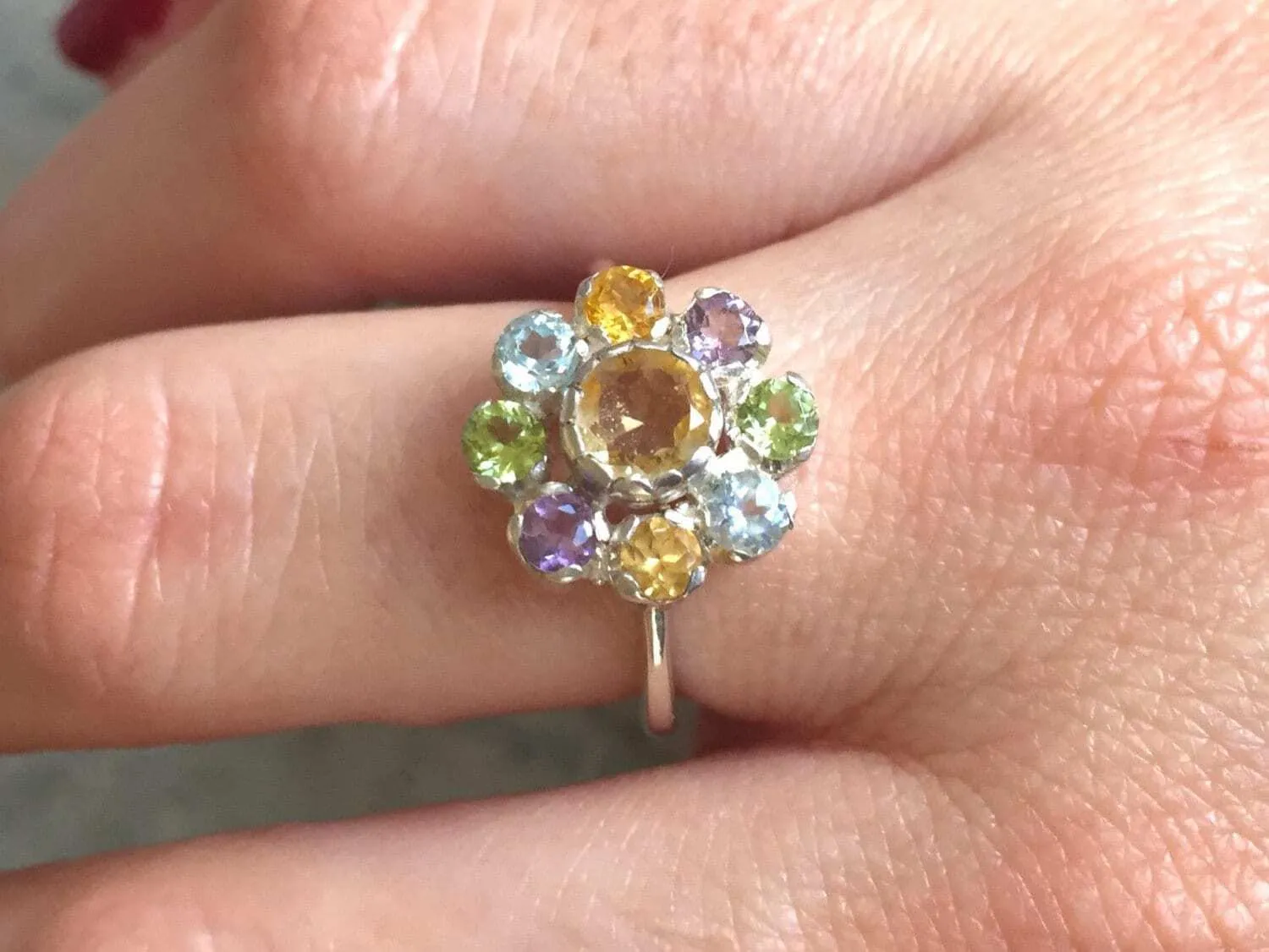 Citrine Flower Ring - Colorful Flower Ring - Multistone Flower Ring