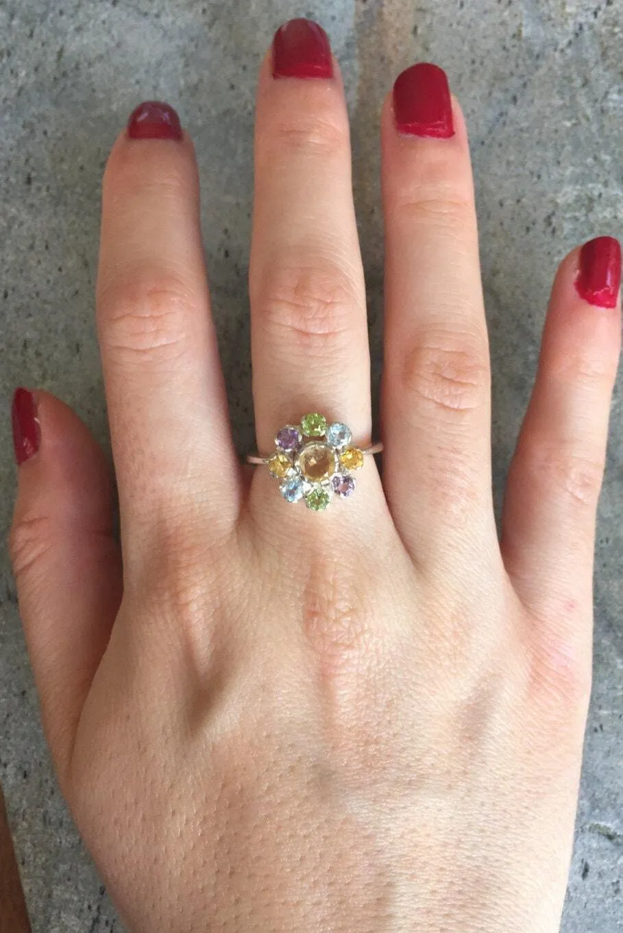 Citrine Flower Ring - Colorful Flower Ring - Multistone Flower Ring