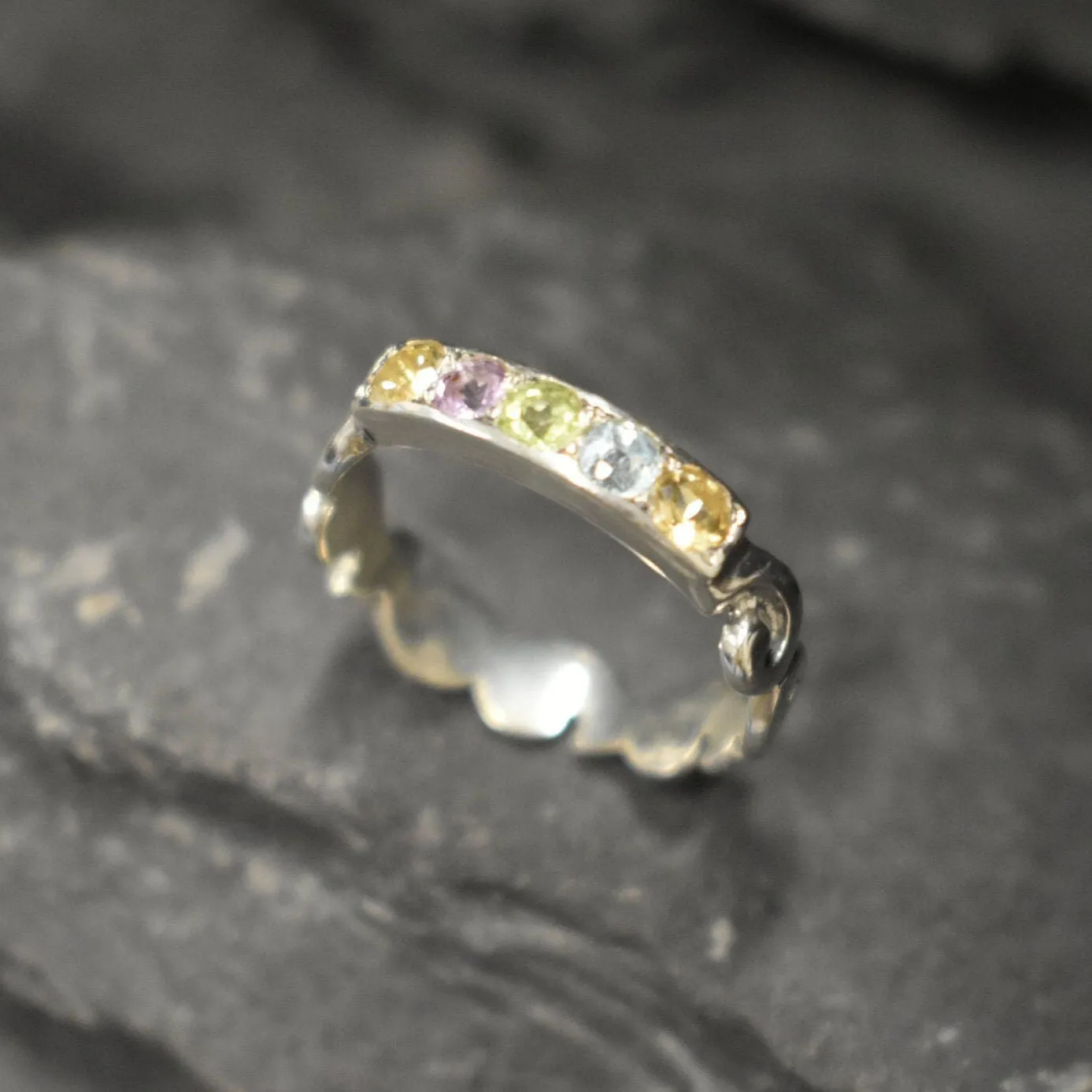 Colorful Wavy Ring - Yellow Citrine Ring - Purple Amethyst Ring