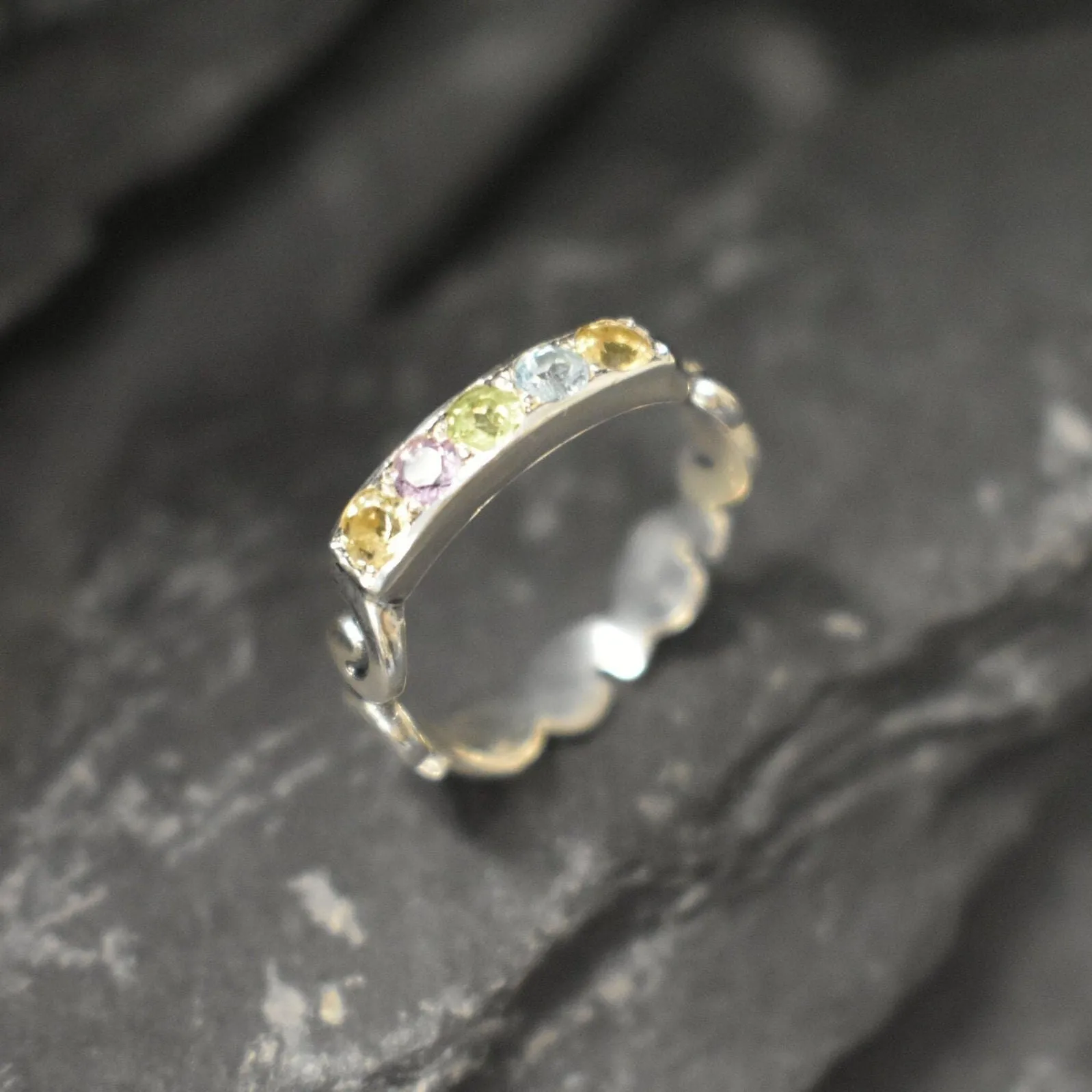 Colorful Wavy Ring - Yellow Citrine Ring - Purple Amethyst Ring