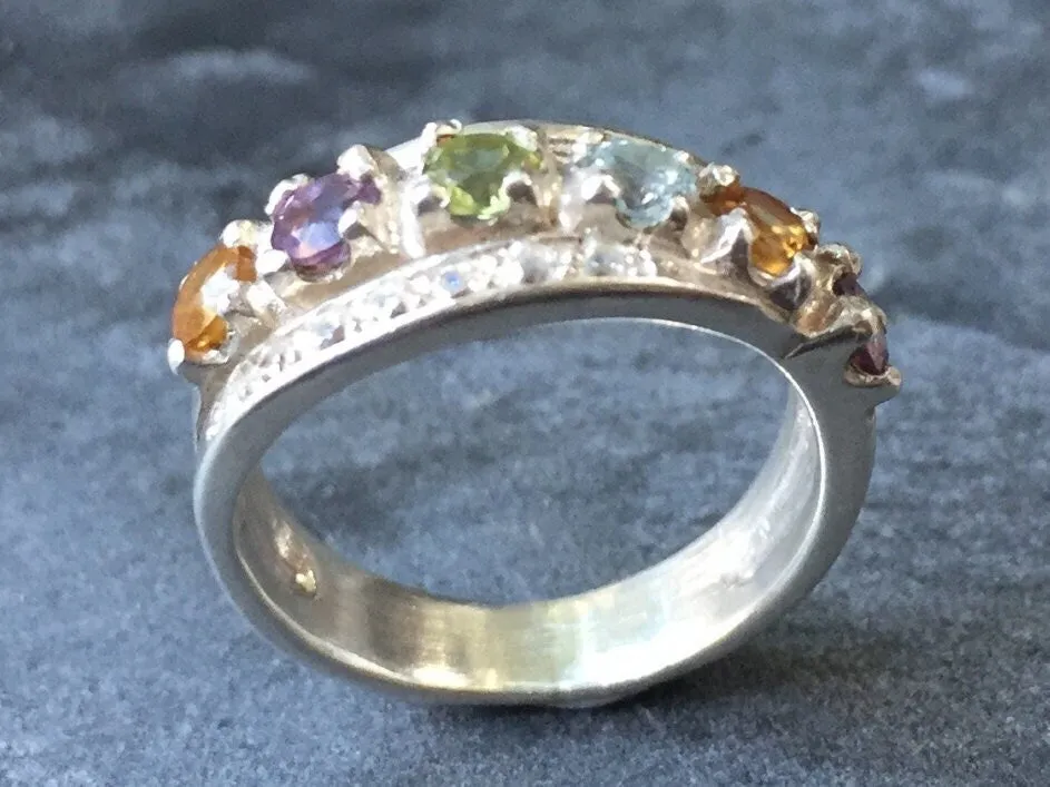 Colorful Wide Band - Citrine Stackable Ring - Multistone Triple Band