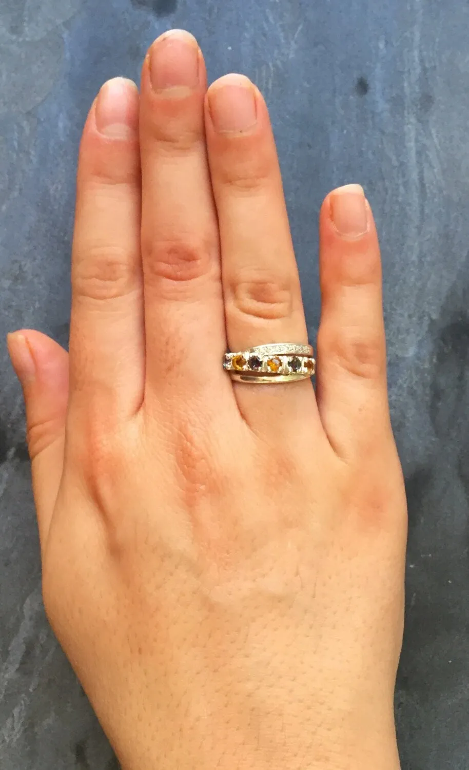 Colorful Wide Band - Citrine Stackable Ring - Multistone Triple Band