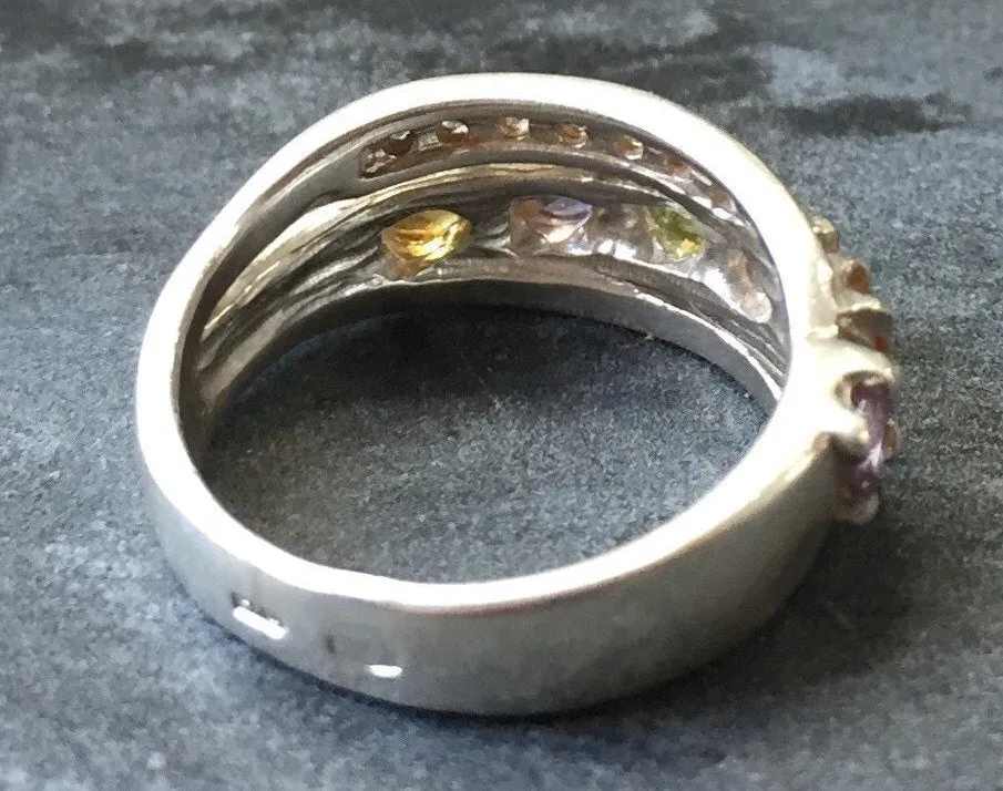 Colorful Wide Band - Citrine Stackable Ring - Multistone Triple Band