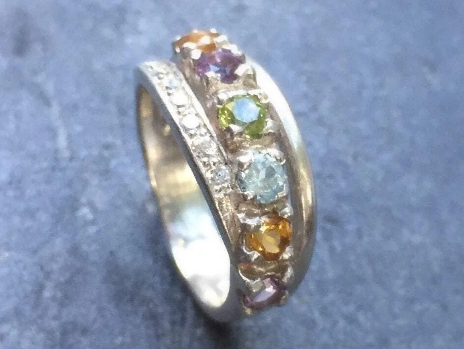 Colorful Wide Band - Citrine Stackable Ring - Multistone Triple Band