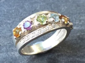 Colorful Wide Band - Citrine Stackable Ring - Multistone Triple Band