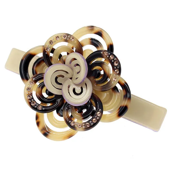 Crystalmood Cellulose Acetate Circle Floral Hair Barrette w/ Rhinestones