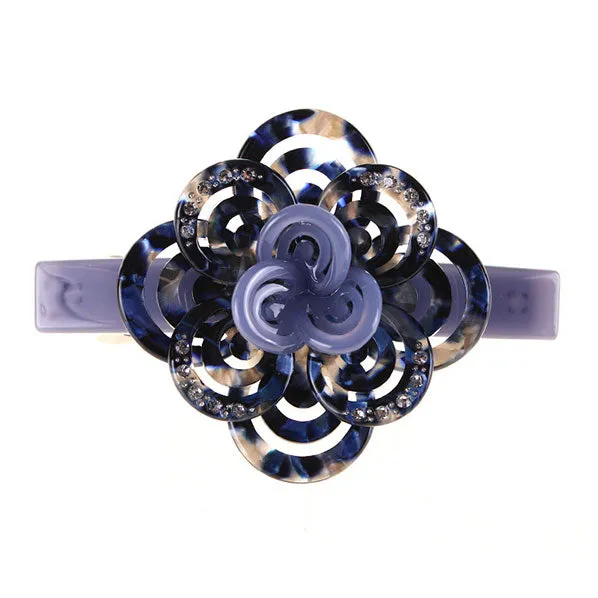 Crystalmood Cellulose Acetate Circle Floral Hair Barrette w/ Rhinestones