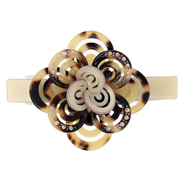 Crystalmood Cellulose Acetate Circle Floral Hair Barrette w/ Rhinestones