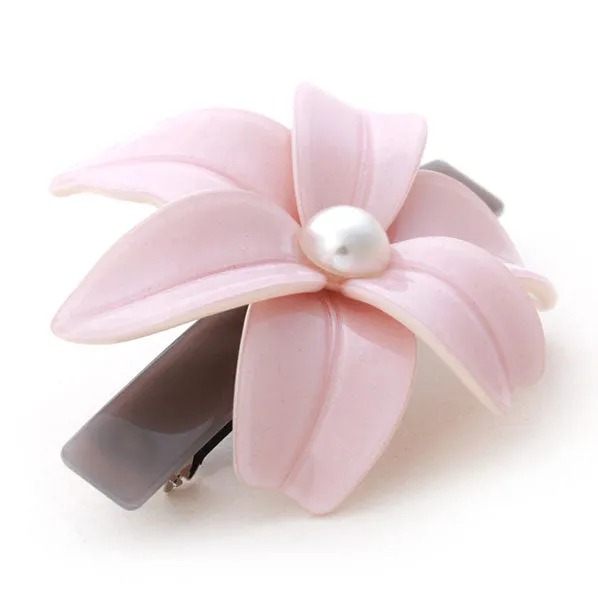 Crystalmood Cellulose Acetate Flower w/ Pearl Hair Barrette