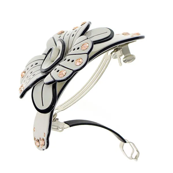Crystalmood Cellulose Acetate Flower w/ Rhinestones Hair Barrette