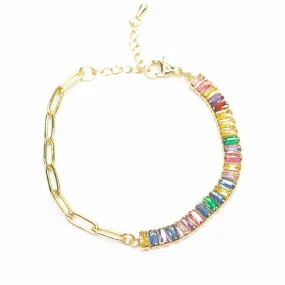 CZ Emerald Baguette and 14k Chainlink Bracelet - 7 Colors