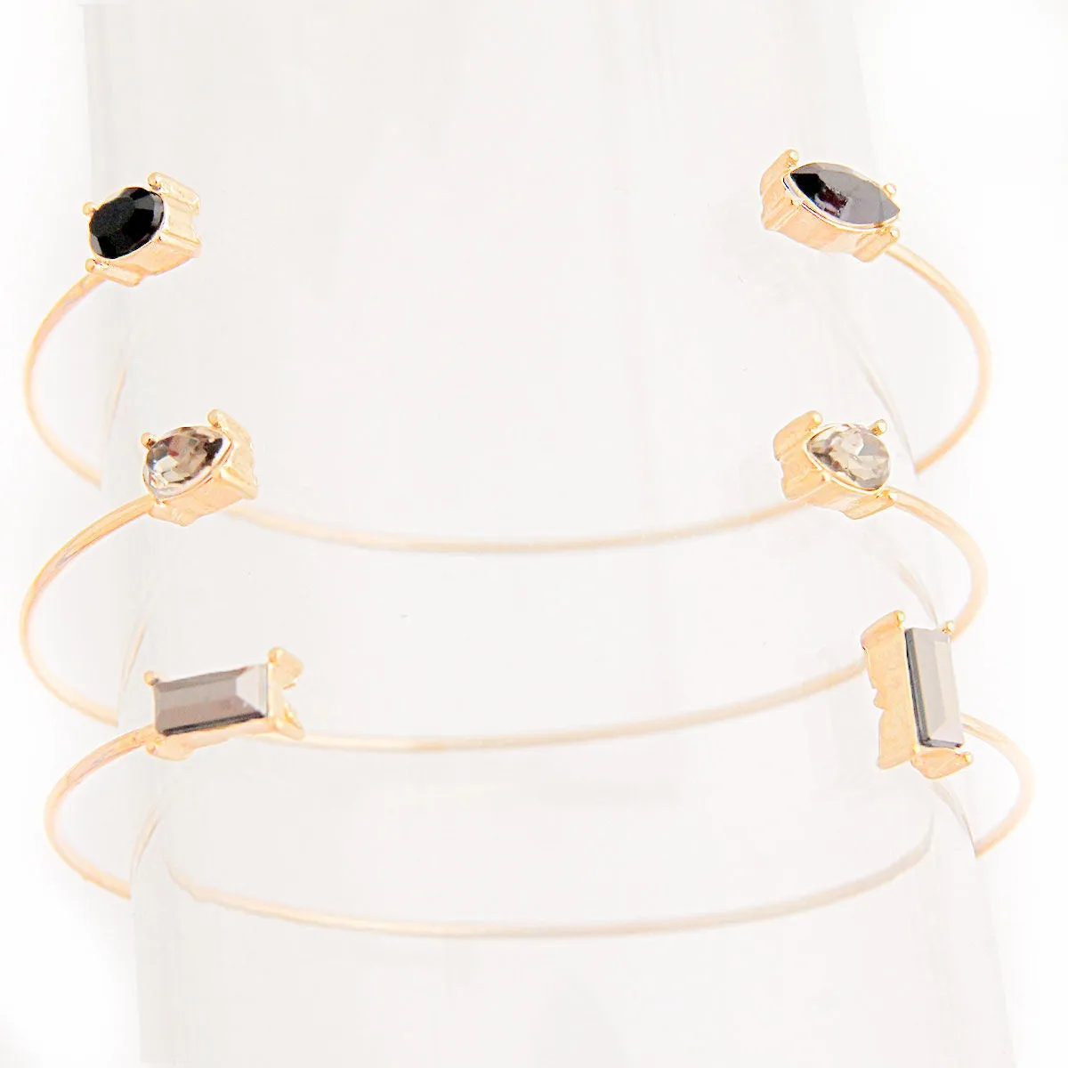 Dainty Elegant Black Crystal 3Pcs  Wire Cuff