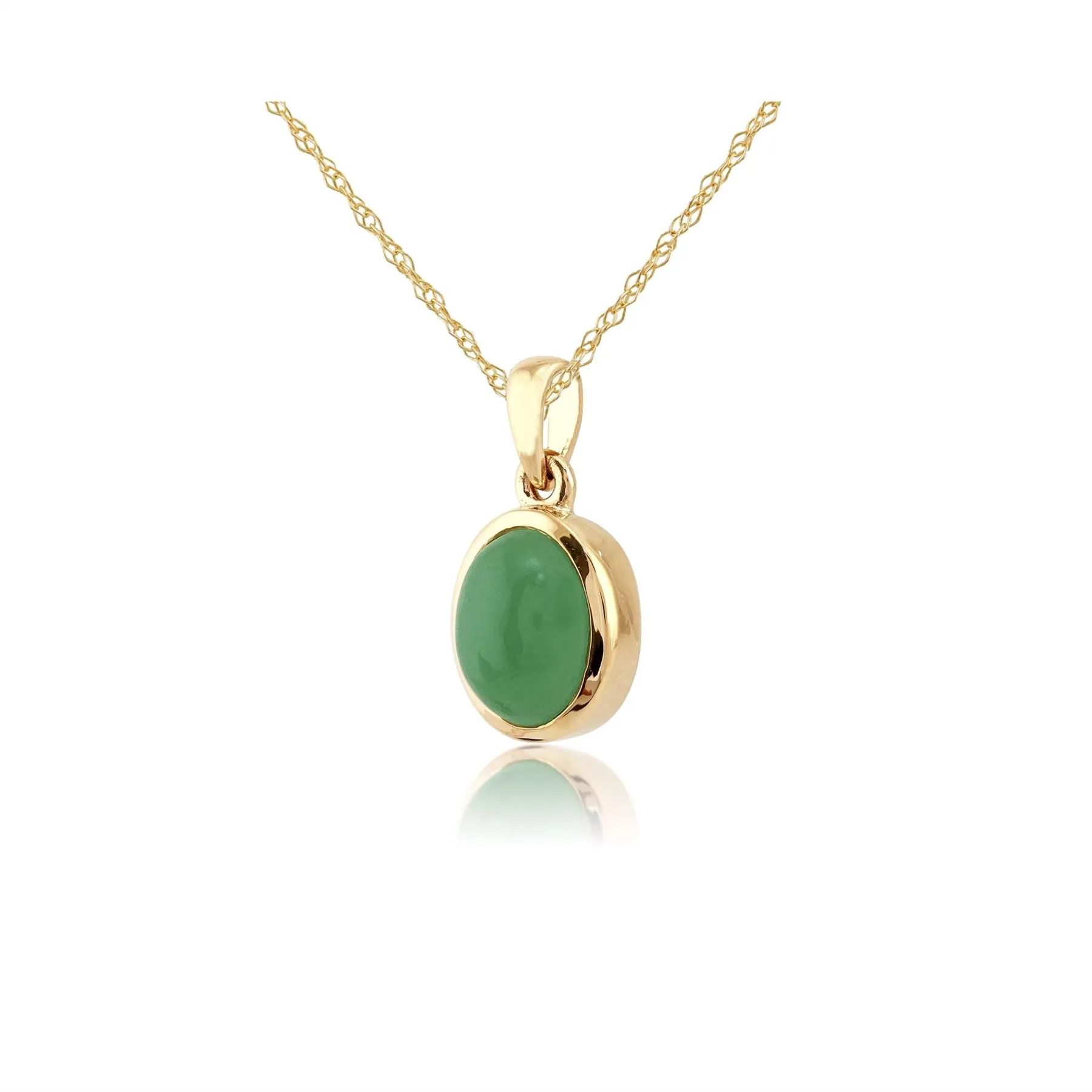Damen 375 Gold 9ct Gelbgold Oval Jade Classic Blende Anhänger Set Grün 45cm 8x10mm