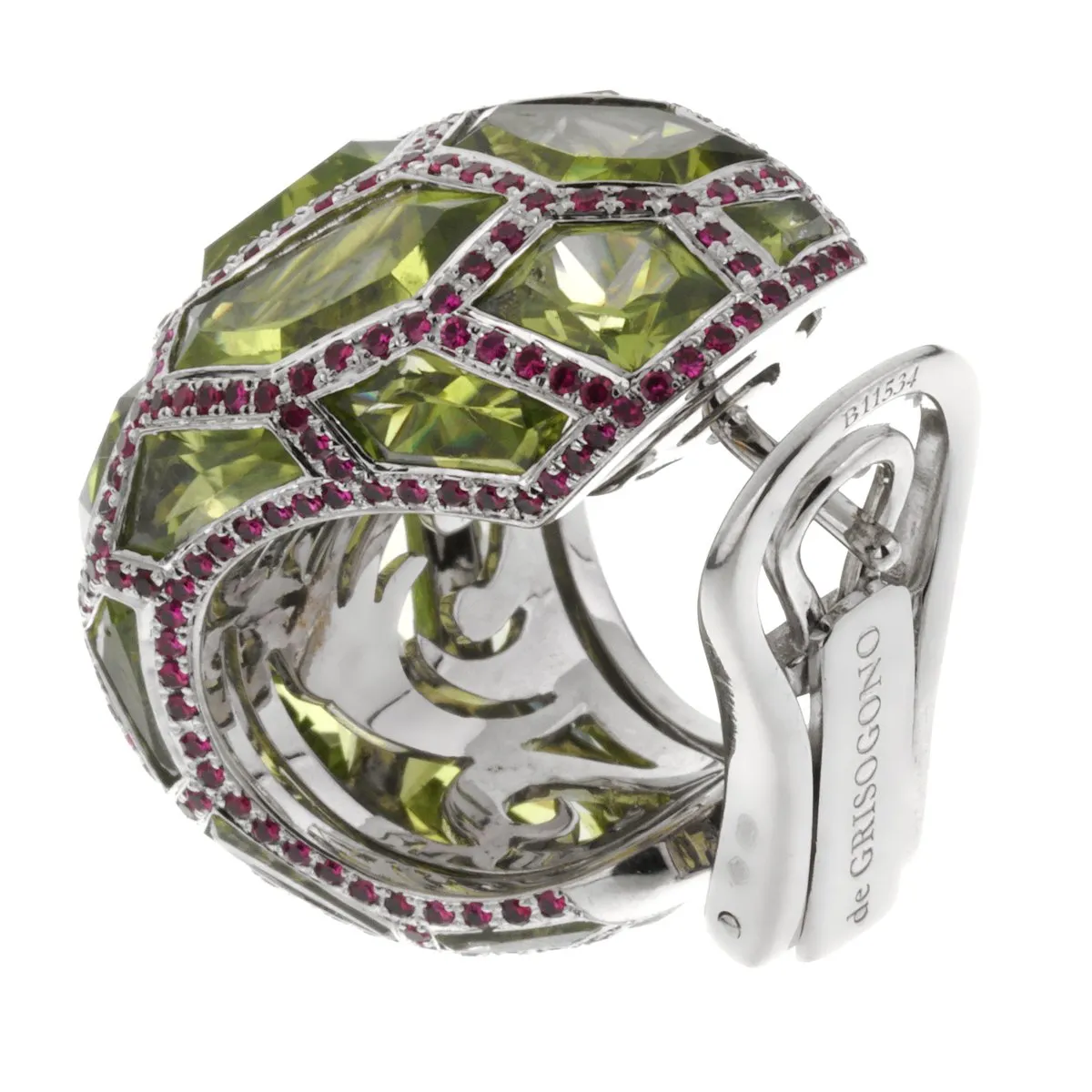 De Grisogono Peridot Ruby White Gold Hoop Earrings