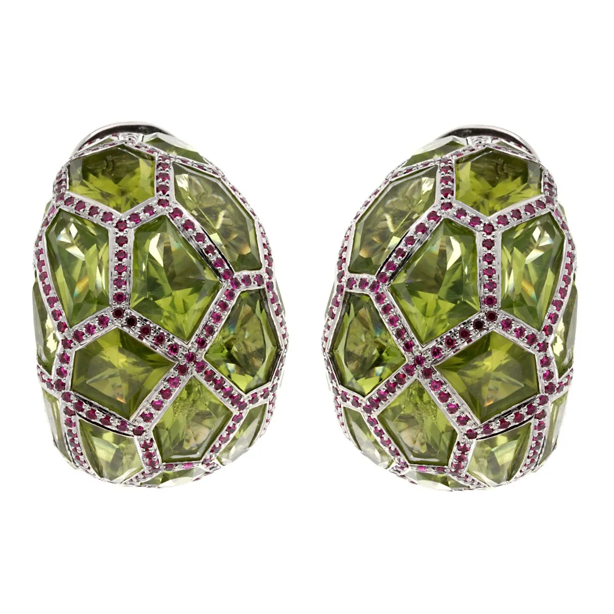 De Grisogono Peridot Ruby White Gold Hoop Earrings
