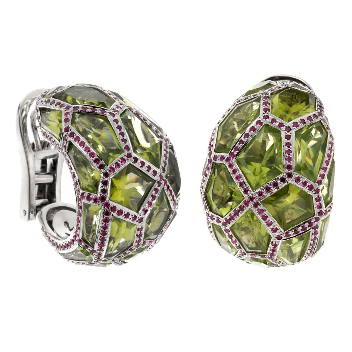 De Grisogono Peridot Ruby White Gold Hoop Earrings