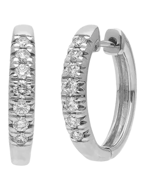 Diamond Earrings - 10ct White Gold Diamond Set Hoop Earrings - 784163