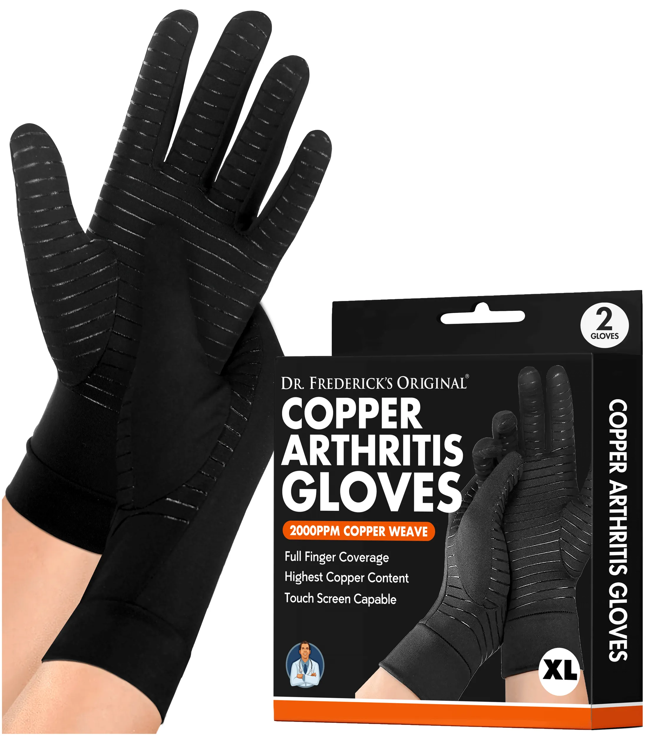 Dr. Frederick's Original Copper Full Finger Arthritis Glove - 2 Gloves - Perfect Computer and Phone Typing Gloves - Fit Guaranteed