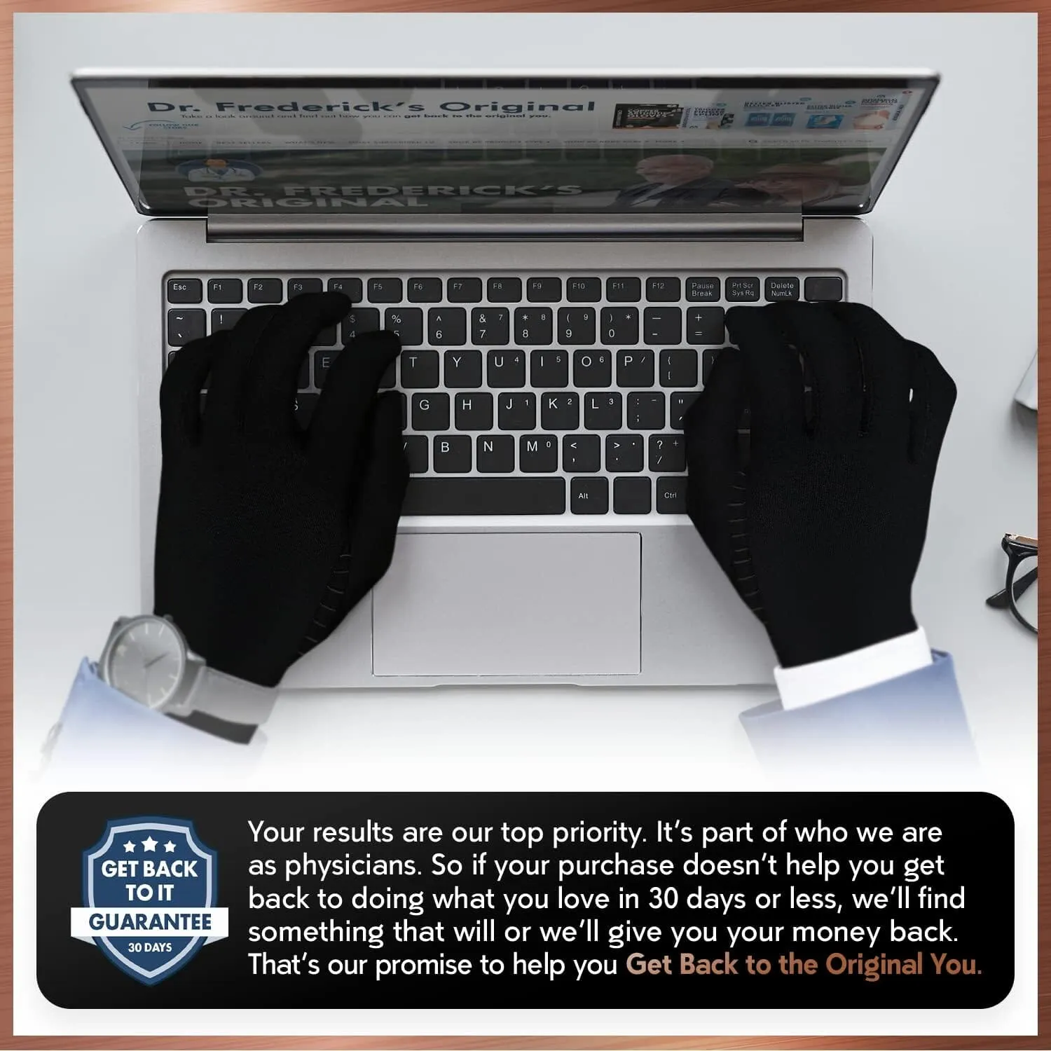 Dr. Frederick's Original Copper Full Finger Arthritis Glove - 2 Gloves - Perfect Computer and Phone Typing Gloves - Fit Guaranteed