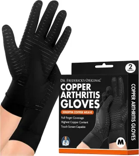 Dr. Frederick's Original Copper Full Finger Arthritis Glove - 2 Gloves - Perfect Computer and Phone Typing Gloves - Fit Guaranteed