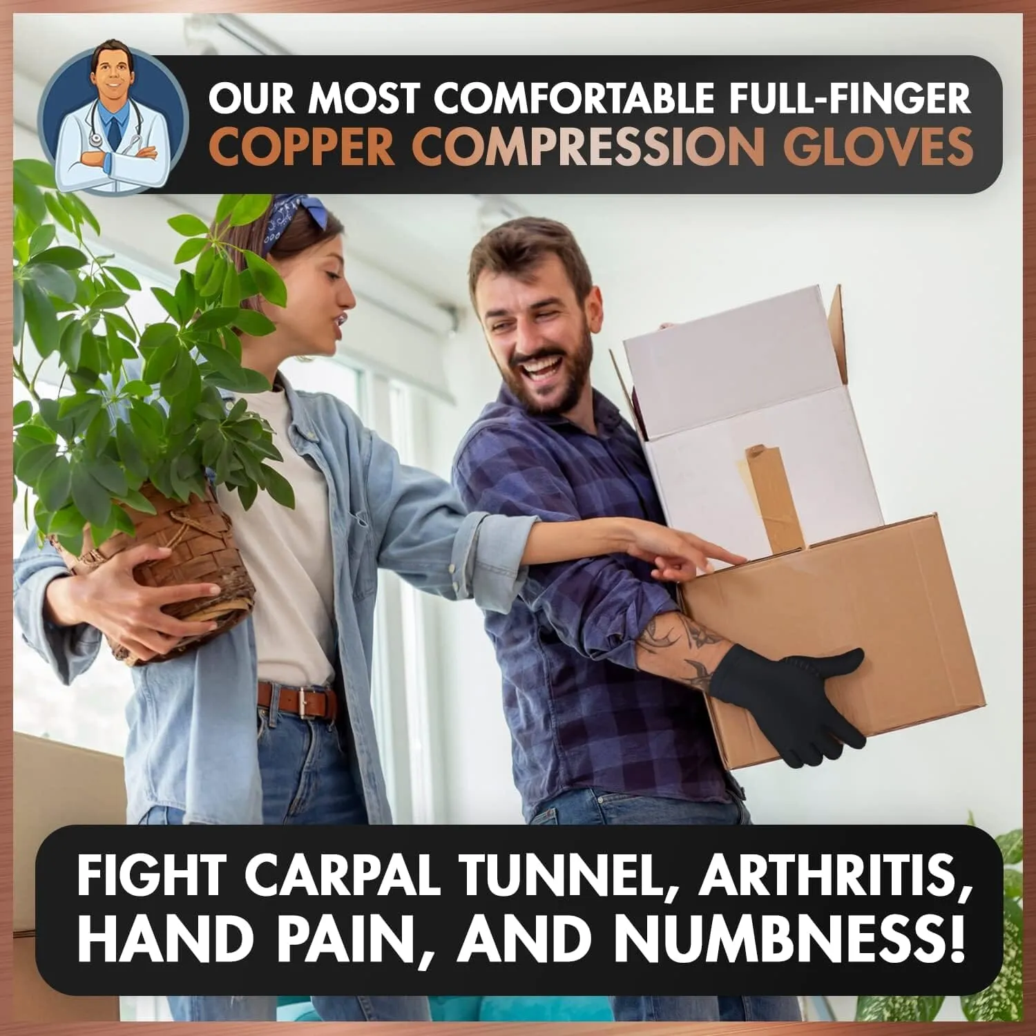 Dr. Frederick's Original Copper Full Finger Arthritis Glove - 2 Gloves - Perfect Computer and Phone Typing Gloves - Fit Guaranteed