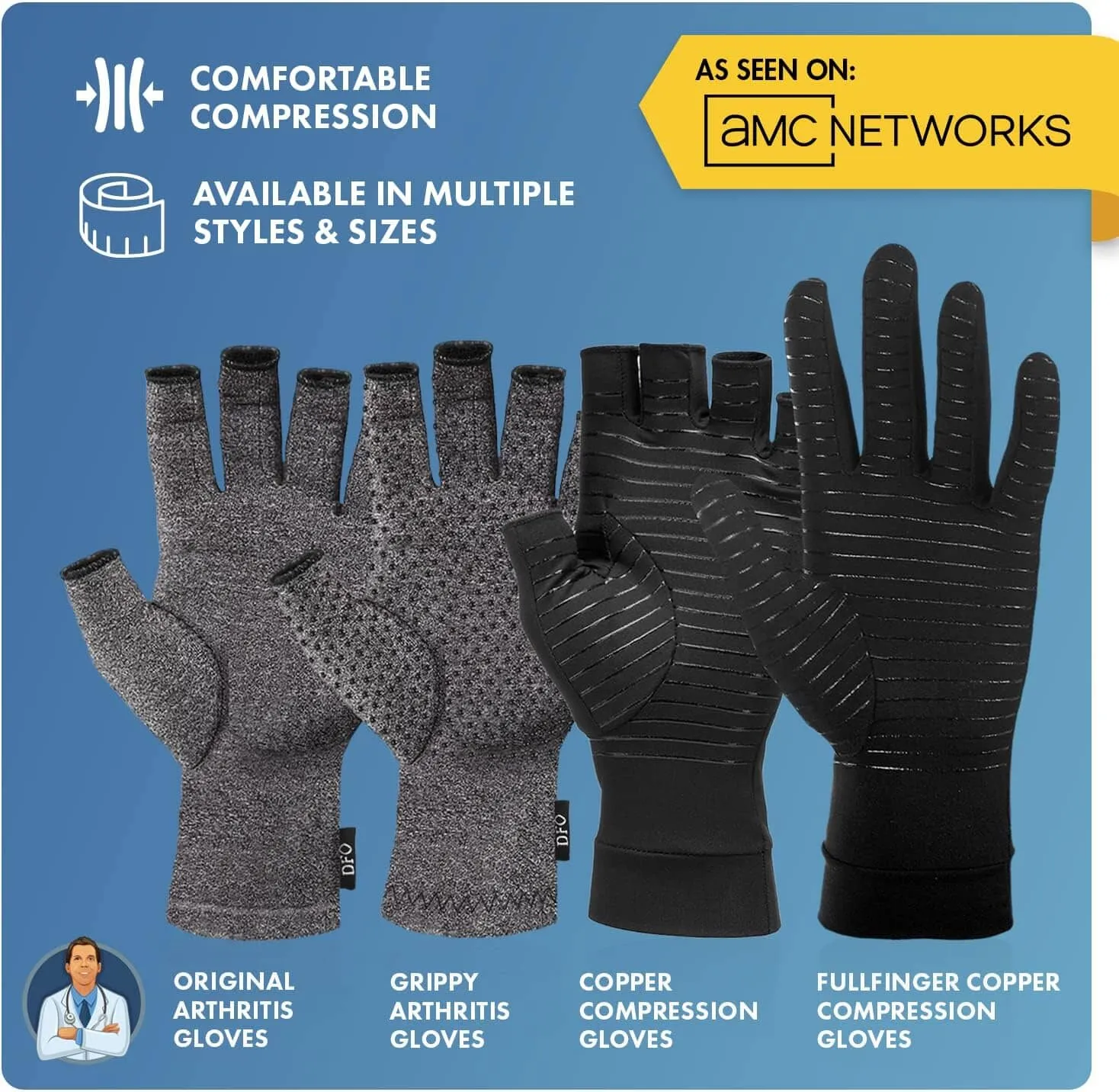 Dr. Frederick's Original Copper Full Finger Arthritis Glove - 2 Gloves - Perfect Computer and Phone Typing Gloves - Fit Guaranteed