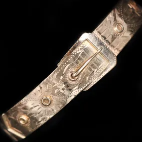 Early 1900s 14K Yellow Gold Buckle Bangle Bracelet