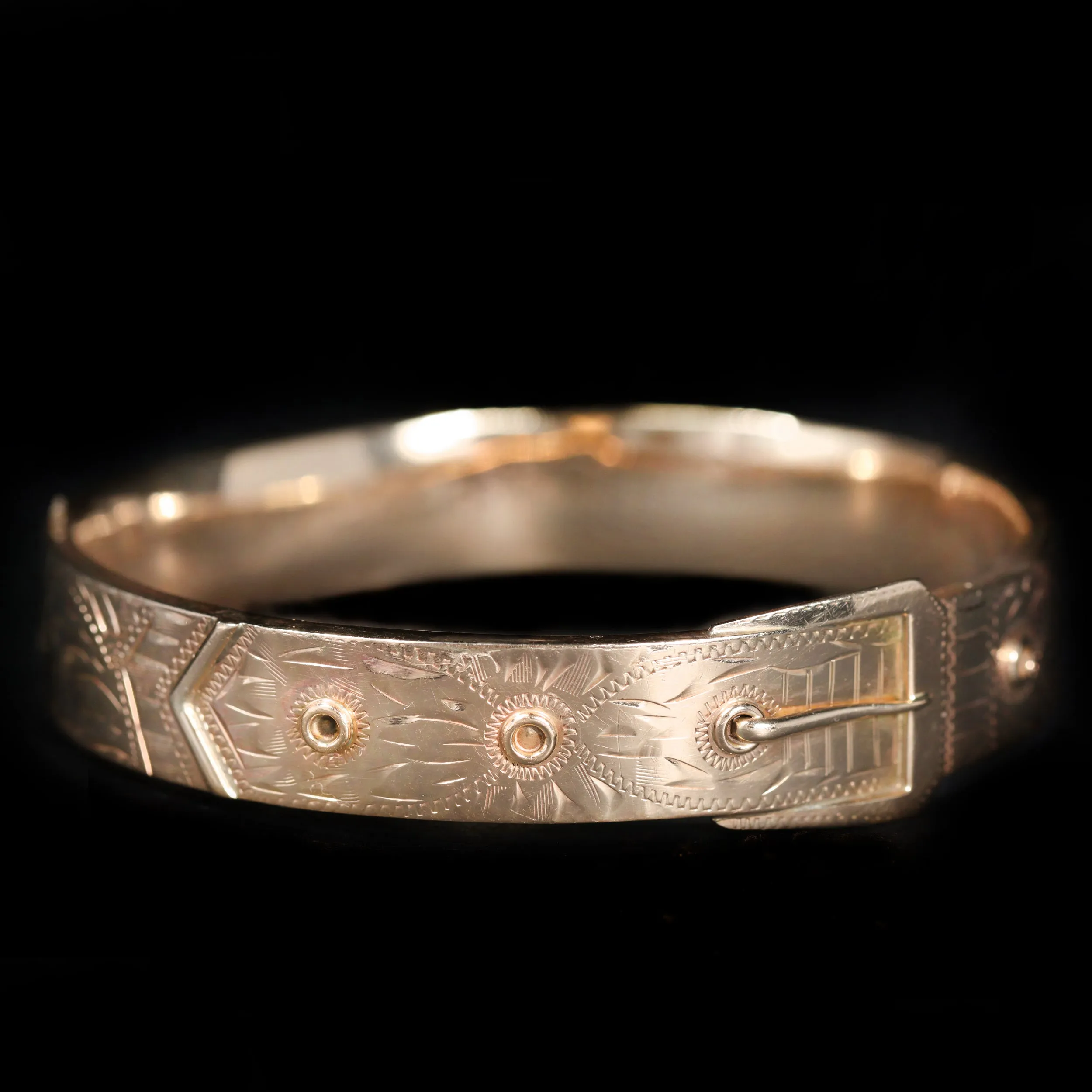 Early 1900s 14K Yellow Gold Buckle Bangle Bracelet