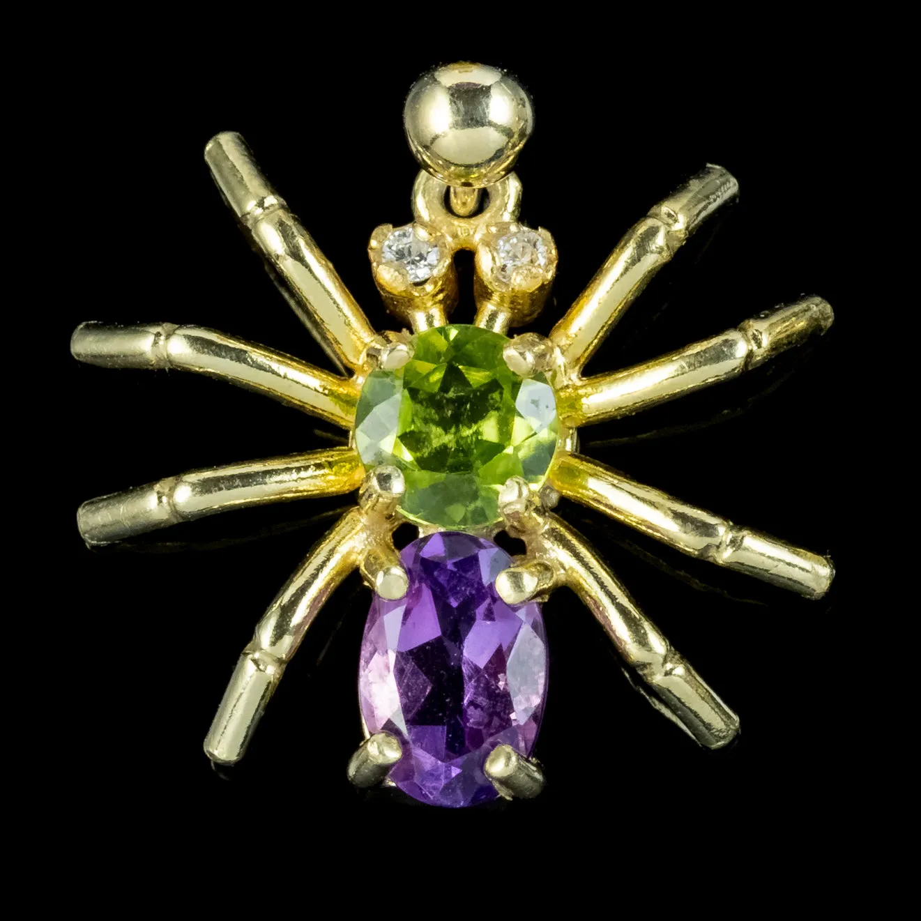 Edwardian Suffragette Style Spider Stud Earrings Amethyst Peridot Diamond