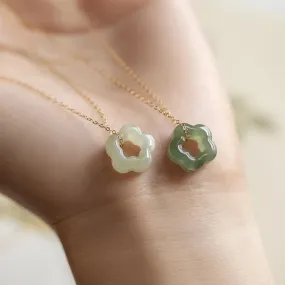 Elegant Flower Sterling Silver Plating Jade Pendant Necklace
