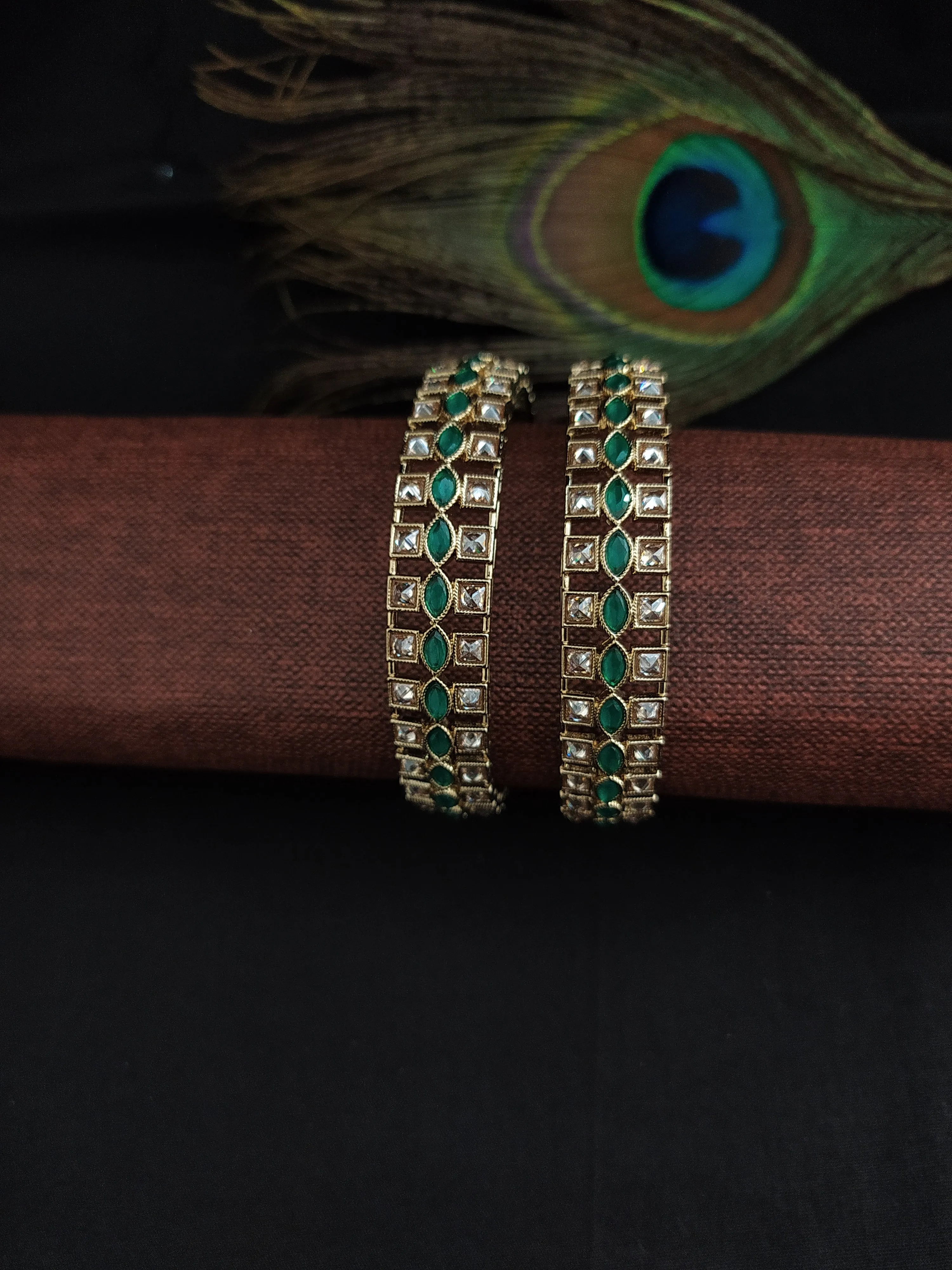 Elegant Uncut Polki Bangles in Mehandi Finish