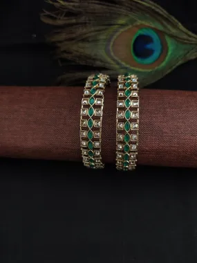 Elegant Uncut Polki Bangles in Mehandi Finish