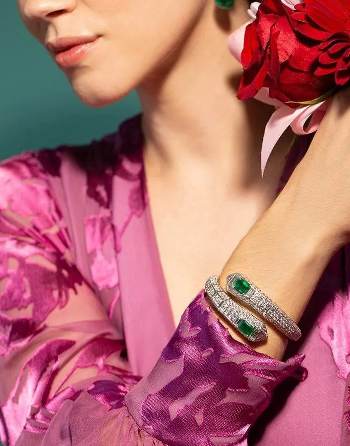 Emerald and Diamond Prism Bracelet