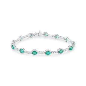 Emerald Oval & Diamond Bracelet In 18K White Gold