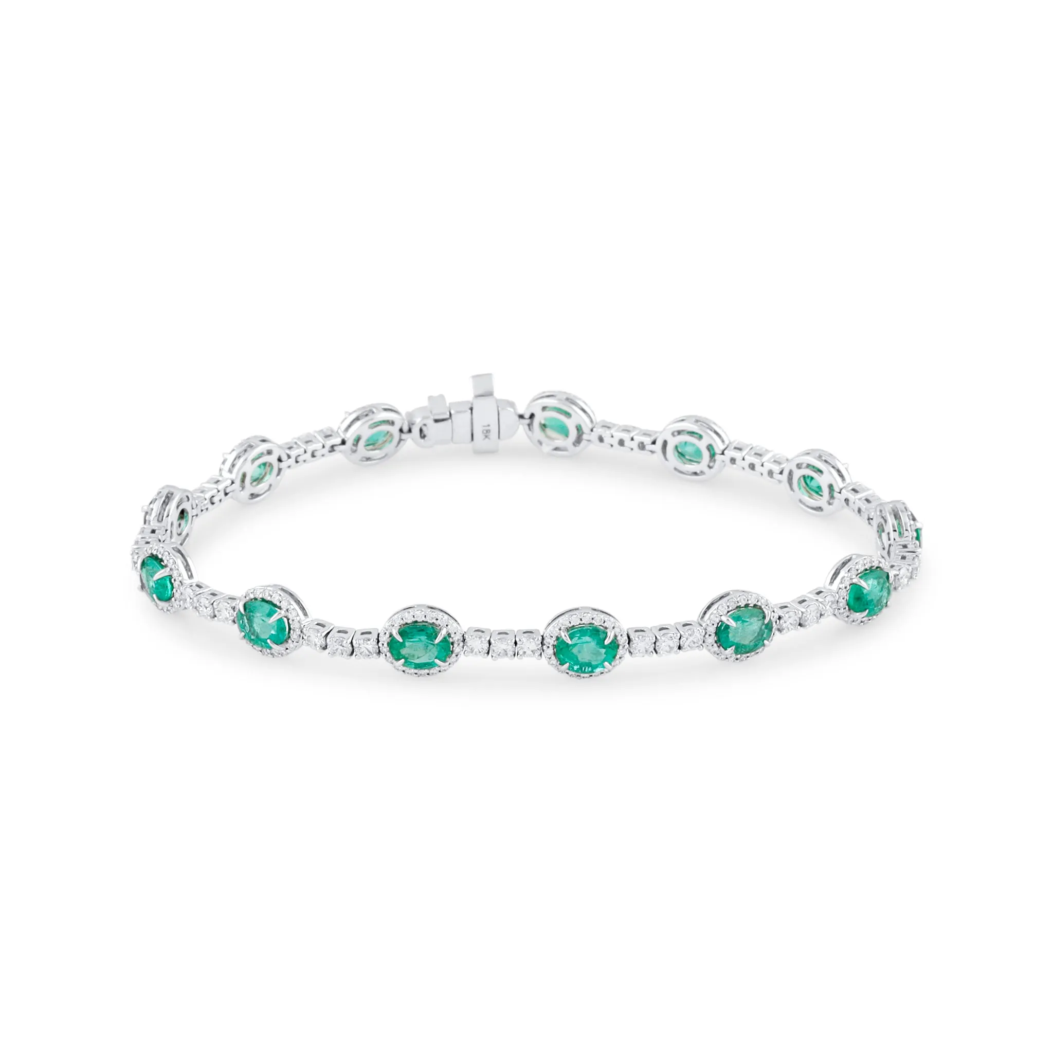 Emerald Oval & Diamond Bracelet In 18K White Gold