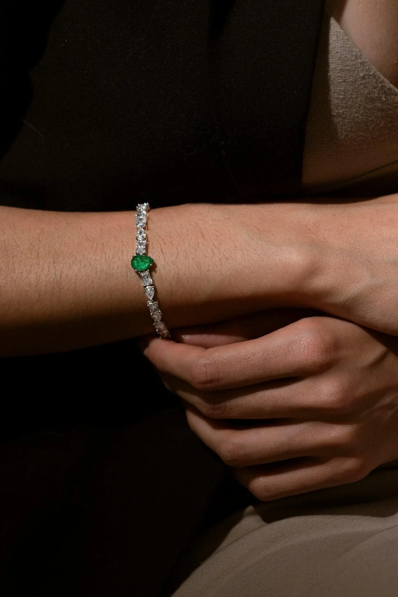 Emerald Teardrop Silver Bracelet