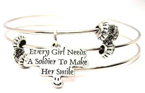 Every Girl Needs A Soldier To Make Her Smile Triple Style Expandable Bangle Bracelet