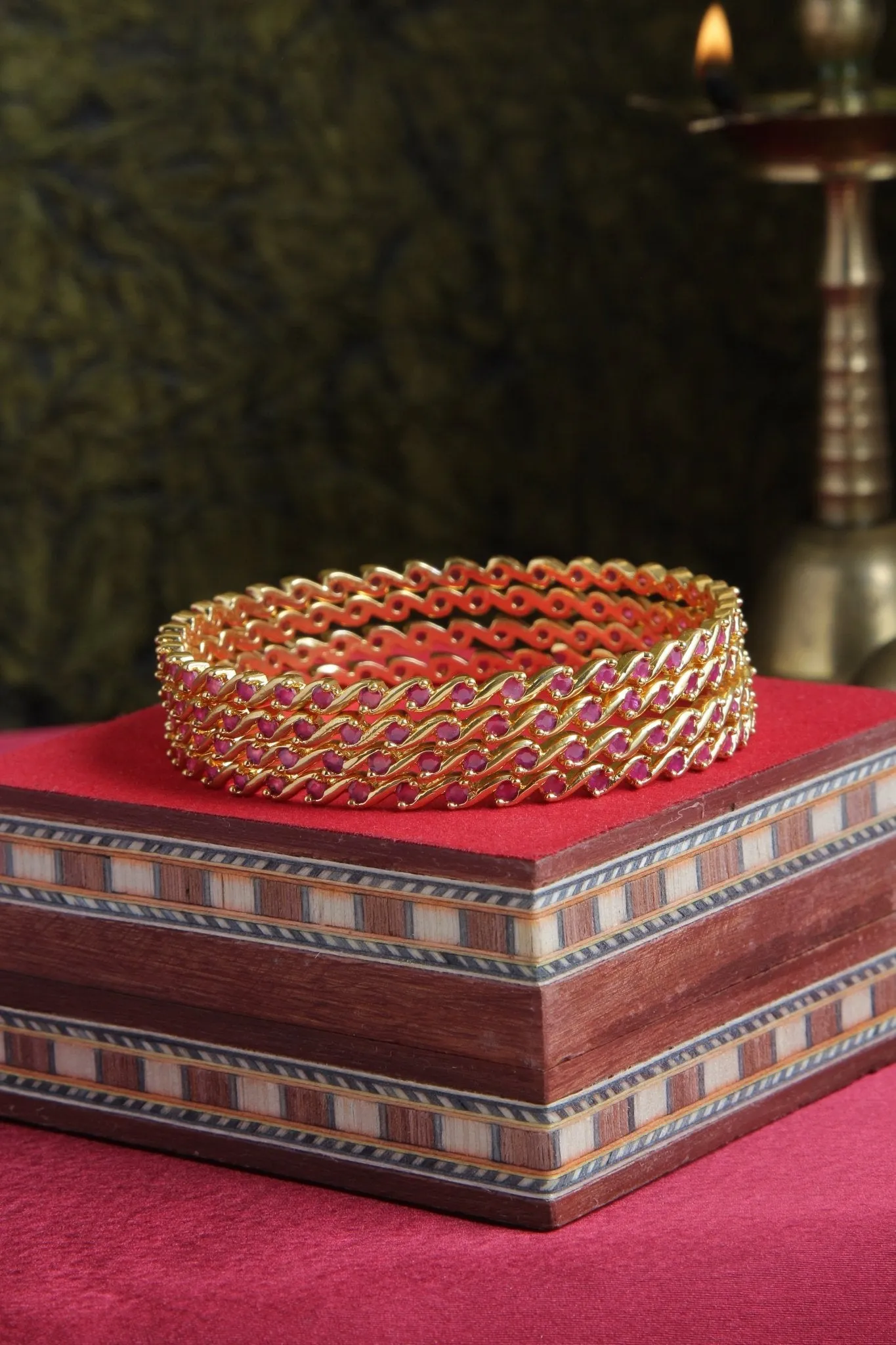 Fancy Pink Stone Bangle (set of 4)