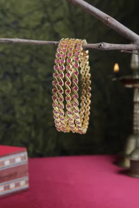 Fancy Pink Stone Bangle (set of 4)