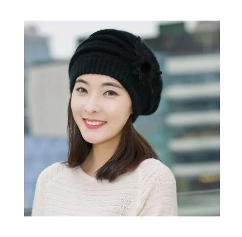 Flower and Leaves Cute Casual Warm Wool Knitted Winter Beanie