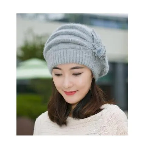 Flower and Leaves Cute Casual Warm Wool Knitted Winter Beanie