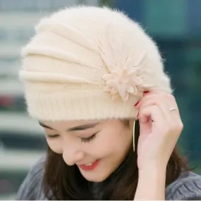 Flower and Leaves Cute Casual Warm Wool Knitted Winter Beanie