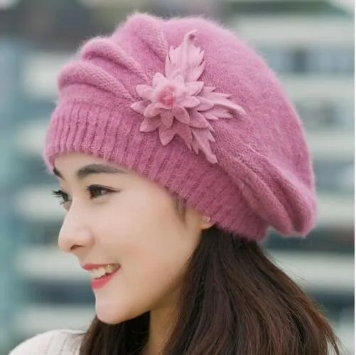 Flower and Leaves Cute Casual Warm Wool Knitted Winter Beanie