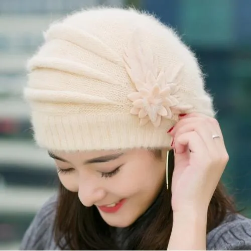 Flower and Leaves Cute Casual Warm Wool Knitted Winter Beanie